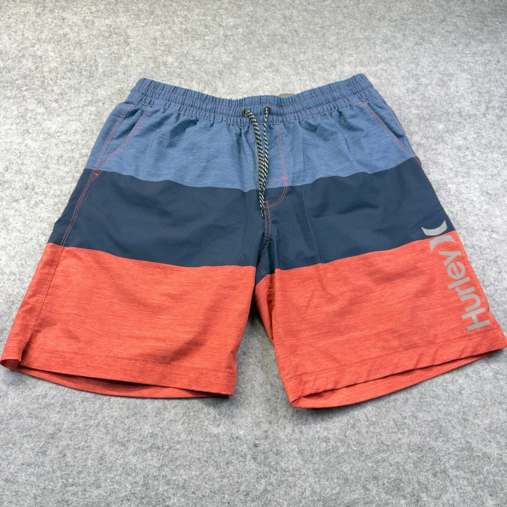 Hurley Board Shorts Men Large Blue Orange Colorblock Excellent Swim Trunks